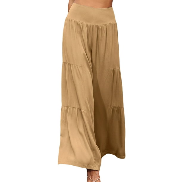 Txlixc Pantalones de piernas anchas para mujeres, pantalones de cintura alta de color sólido Txlixc moda