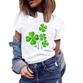 thumbnail image 4 of BLVB St. Patrick's Day Shirts for Women Cute Shamrock Clover Graphic Tee Shirts Short Sleeve Crewneck Gift Tops Blouse White 2, 4 of 4