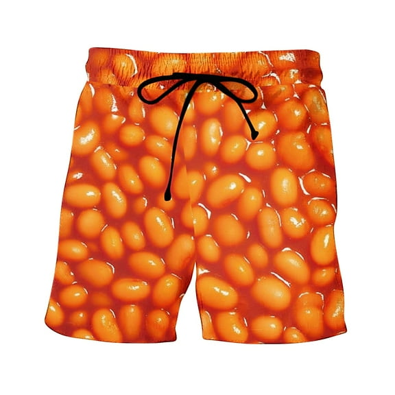 LYEAA Beach Shorts for Men Elastic Waist Summer Big Men's Swimming Trunks Funny Print Drawstring Surf Board Shorts Casual Loose Athletic Fashion Comfort Swimsuit Bathing Suit with Pockets Red S