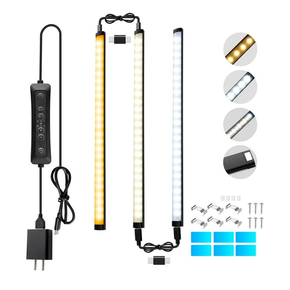 Plug in LED Under Cabinet Lights Bar for Kitchen,Dimmable Mini LED Closet Lamp Warm/Natural/Cold White,Timer Function Counter Lighting Strip for Shelf Display Cupboard Magnet Mounted 3pcs