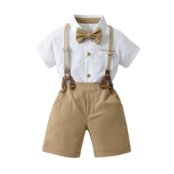 EnJoCho Baby Boys Gentleman Outfits Shorts Sets, Baby Shirt   Shorts   Bow Tie   Suspenders Toddler Boys Casual Handsome Gentleman Children's Suit
