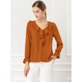 thumbnail image 4 of INSPIRE CHIC Women's Ruffle V Neck Elegant Office Work Chiffon Blouse Top, 4 of 6