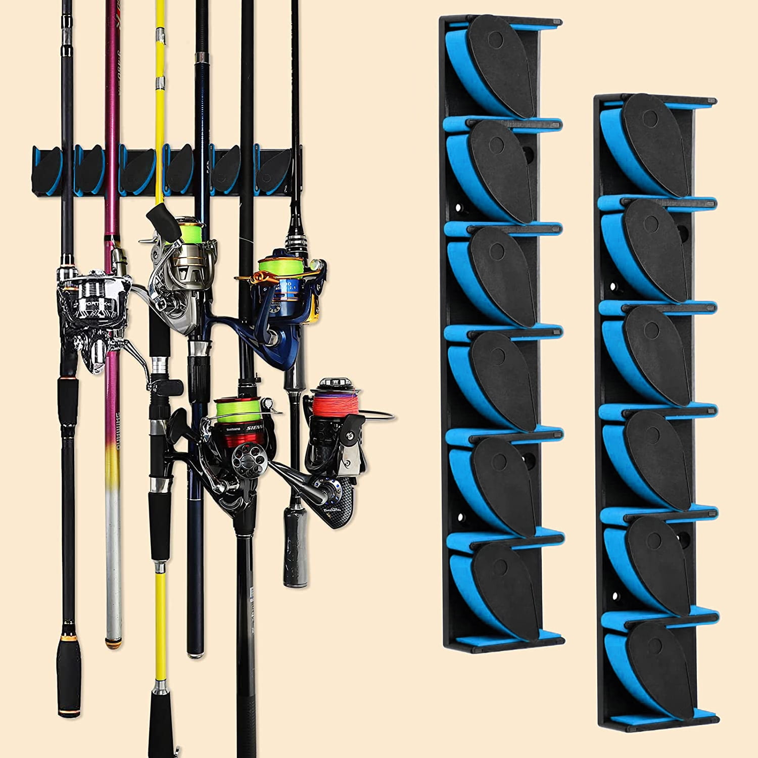 Vertical Fishing Rod Holder, 2 Pack Wall Mounted Fishing Pole Rack Holds Up to 6 Rods or Combos