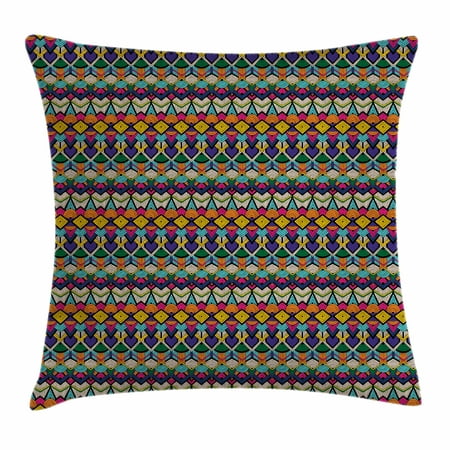Geometric Throw Pillow Cushion Cover, Retro Eighties Design Vibrant Color Scheme Geometrical Lines Half Circles Vintage, Decorative Square Accent Pillow Case, 16 X 16 Inches, Multicolor, by