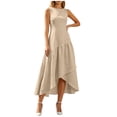 thumbnail image 5 of ZQUUVOU Women's Summer Midi Dresses Fashion Casual Sleeveless Crewneck Asymmetrical Ruffle Hem Flowy Lightweight Sundress Khaki, 5 of 9