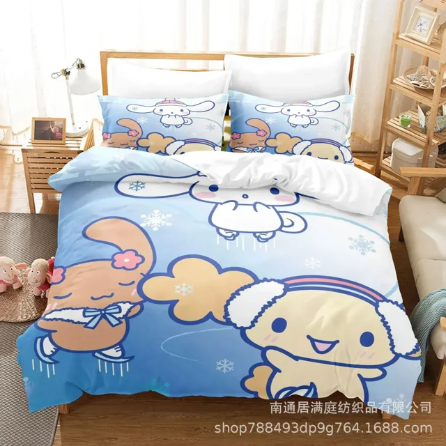 Sanrio Digital Printing HelloKitt Pudding Dog Cartoon Style Quilt Cover Bedding Three-piece Set Two-dimensional Home Furnishing WT