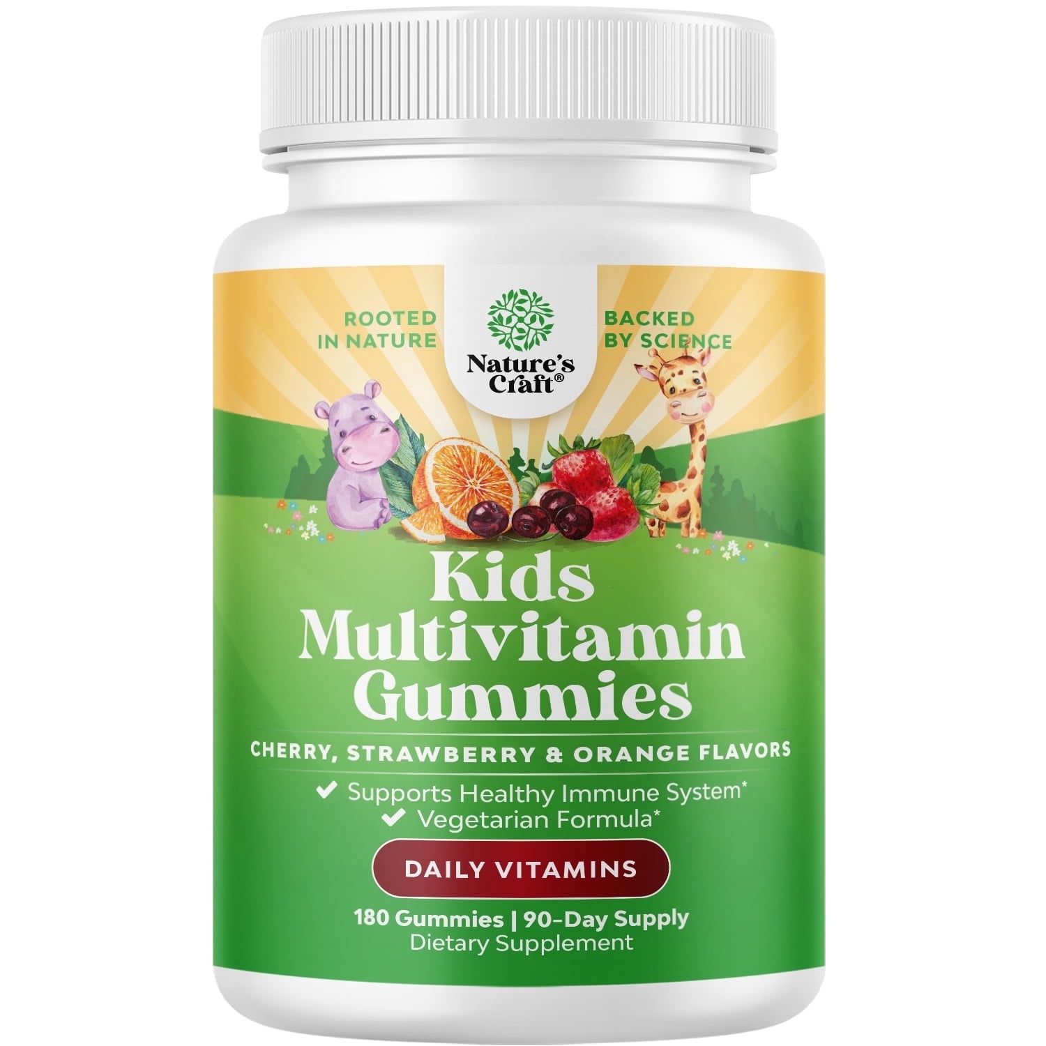 Natures Craft Kids Multivitamin Gummies, Plant Based Immune Support Supplement, 180 Count