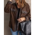 thumbnail image 4 of Women's Brown Turn Down Collar Buttoned Shirt Jacket, 4 of 17