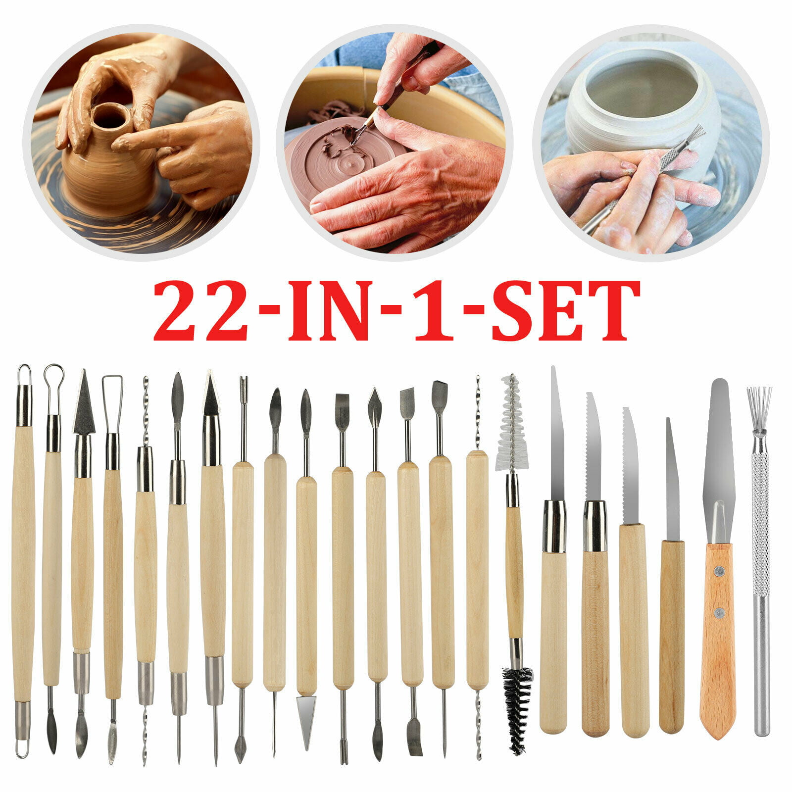 22in1 Clay Sculpting Set Pottery Carving Tools Polymer Modeling Ceramics Art Kit