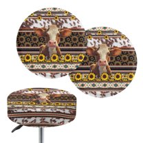 ZIATUBLE Sunflower Cow Stool Covers Cushion Aztec Ethnic Bar Stool Cover Slipcovers Set of 2 Piece Universal Round Stool Covers with Padding Size S Dustproof Seat Cover for Vanity Chair