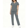 thumbnail image 2 of UPPADA Womens Medical Scrub Set Short Sleeve V Neck Scrub Top with Straight Leg Pants Comfy Scrubs Set with Functional Pockets for Healthcare Workers Gray,S, 2 of 9