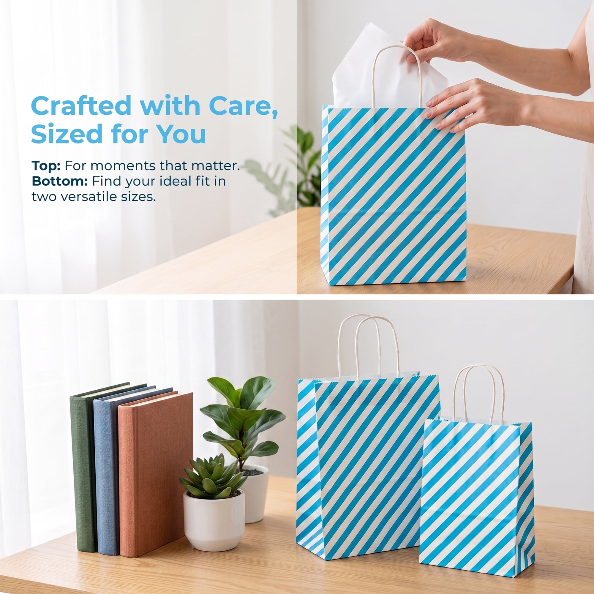 Unique Bargains 6Pcs Diagonal-stripe Gift Bag with Handles Blue 8.7" x 4.3" x 10.6"