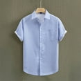 thumbnail image 2 of Afuyipoi Men Oversized Short Sleeved Button-Up Shirts,Lightweight Collared Casual Loose Summer Shirt Light Blue L, 2 of 9