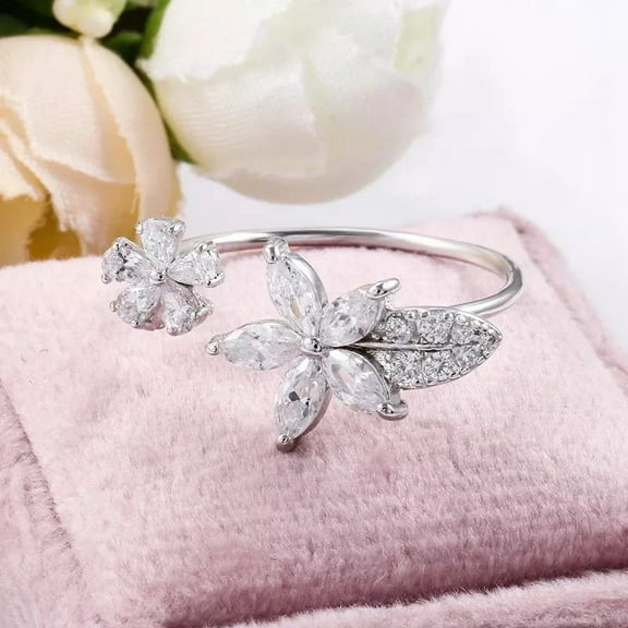 Veda Jewel 2 Ct Marquise Cut Diamond Ring - 14K White Gold Plated Floral Ring - Cluster Diamond Design Ring - Celebrate Your Love with This Elegant Piece - Timeless Keepsake for Special Occasions