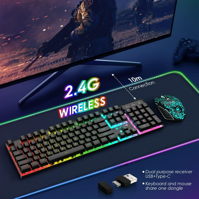 T3 Wireless RGB LED Light Gaming Keyboard and Mouse Combo for PC