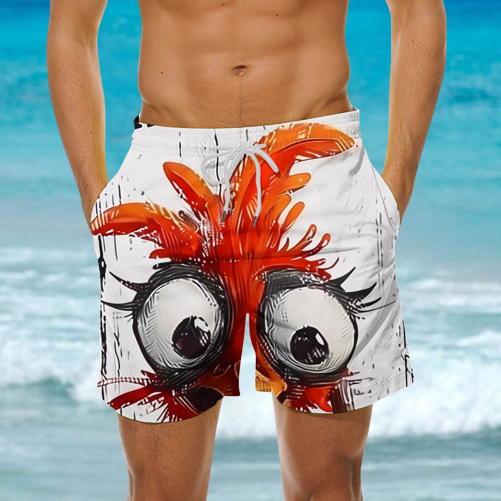 Jinhomg Beach Swim Trunks for Men Fashion Hawaiian Palm Tree Print