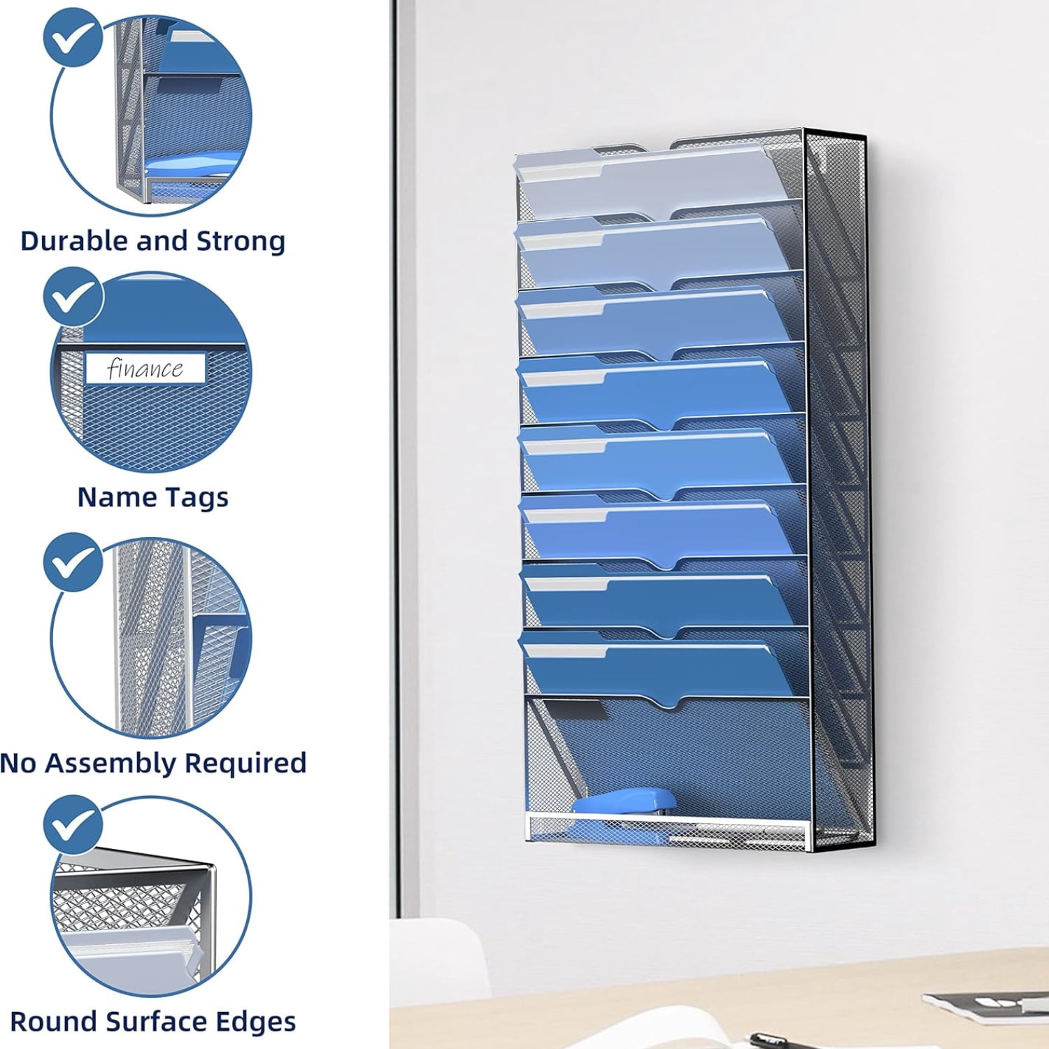 INTIGE Hanging File Organizer Wall File Holder, Wall Organizer for Papers, Folders, Magazines, Office Organization