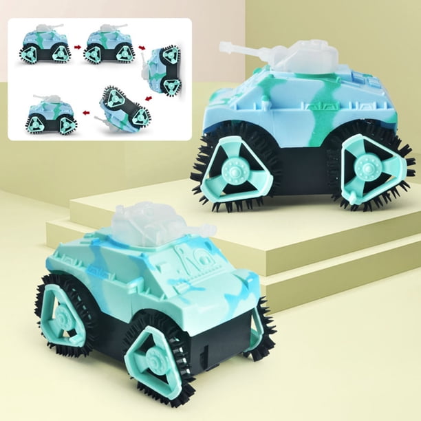 Juguete de coche de acrobacias de vehículo de tanque de volquete militar | Acción de vuelco automático | Construcción duradera de ABS | Bordes lisos de precisión | 8x7.5x11cm | Funciona con batería