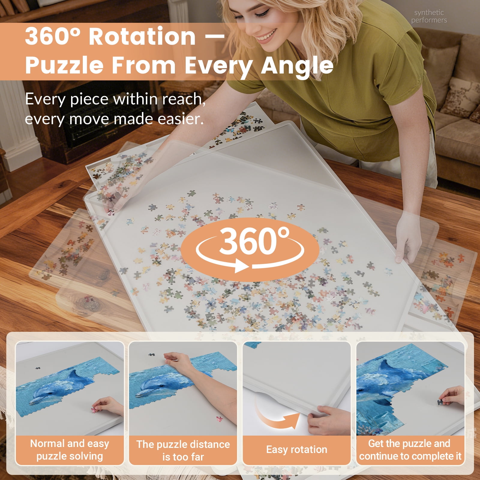 ALL4JIG Rotating Plastic Puzzle Board with 4 Drawers, Protective Cover, 1500 Pieces, Lazy Susan Design, Lightweight, for Adults, 34.21" x 25.75"