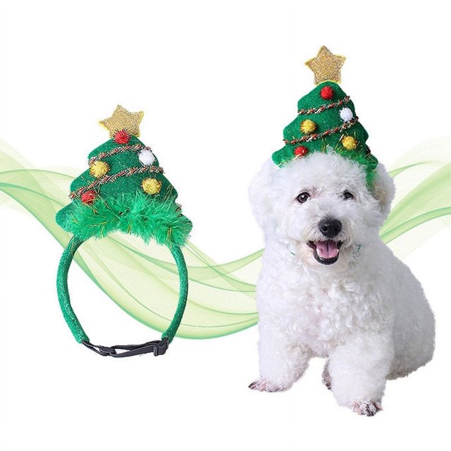 Gorro de Navidad verde para mascotas, gorro de Papá Noel, tocado ajustable para árbol de Navidad, diadema navideña para perros, accesorios bonitos para la cabeza navideña para perros (L)