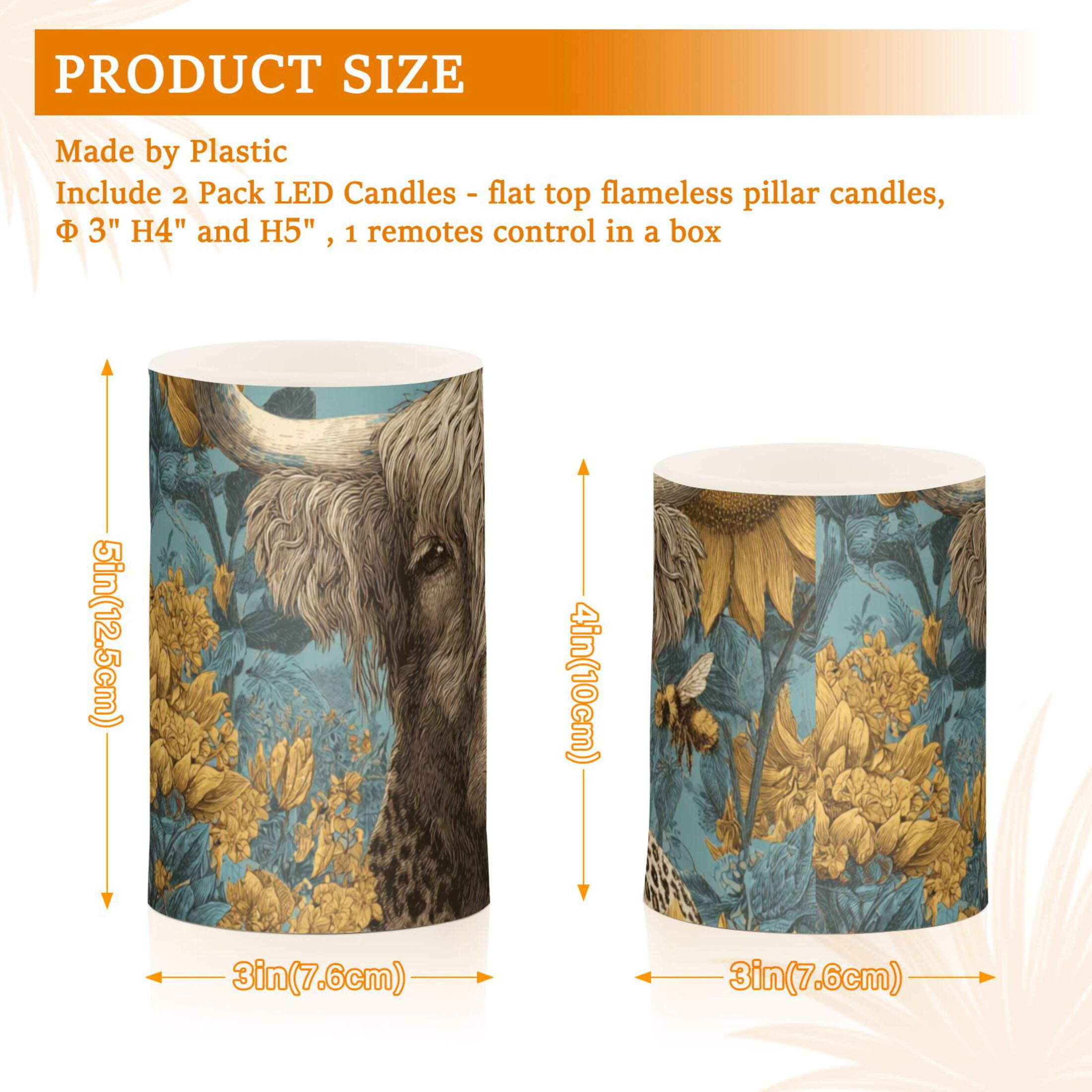 Highland Cow with Leopard Print Sunflowers Flickering Flameless Candles LED Tealight Battery Operated with Remote Set of 2 Holiday Decor Ornaments