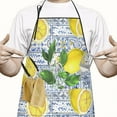 thumbnail image 2 of Yellow Lemon Fruit Tiles Blue Pattern Apron-Garden Aprons for Women with Pockets-Cotton Linen Waterproof Kitchen Cooking Gardening Aprons Adjustable for Kitchen,Cooking,BBQ and Salon 33x27 Inch, 2 of 7