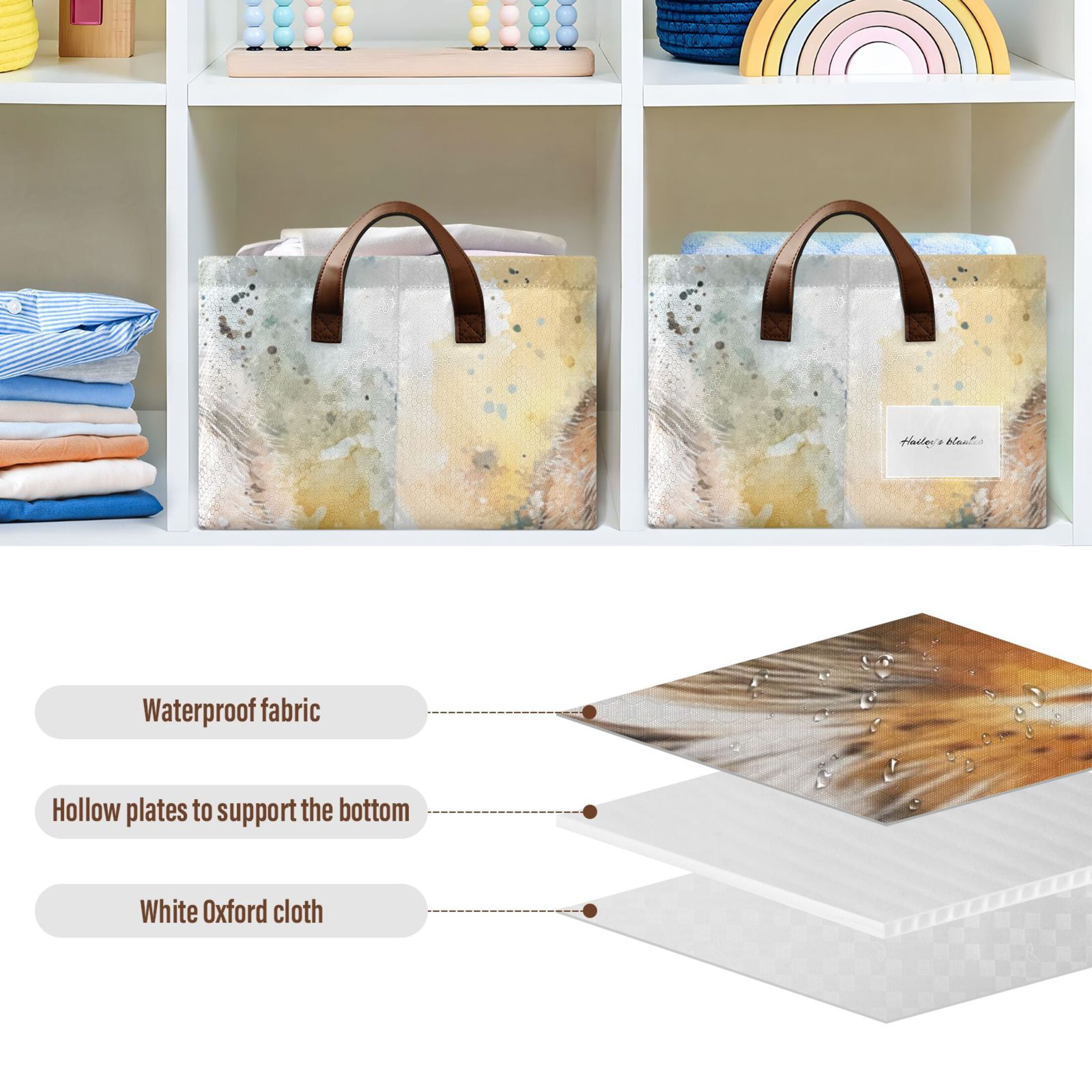 Bunnies Easter Eggs Storage Bins with Handles Foldable Storage Baskets for Shelves Organizer Cloth Baskets