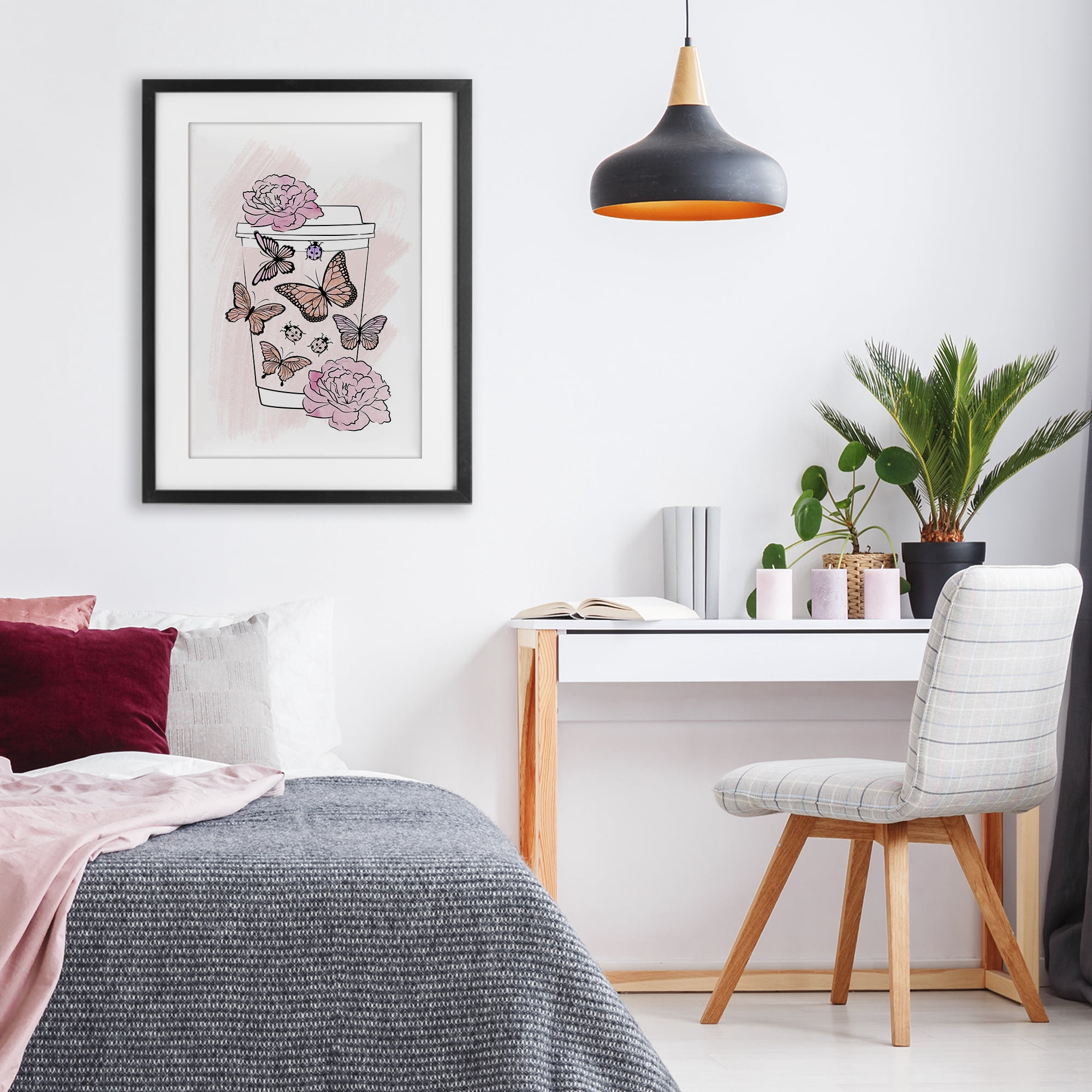 Stupell Industries Romantic Coffee & Butterflies Black Framed Print Under Glass, design by Martina Pavlova
