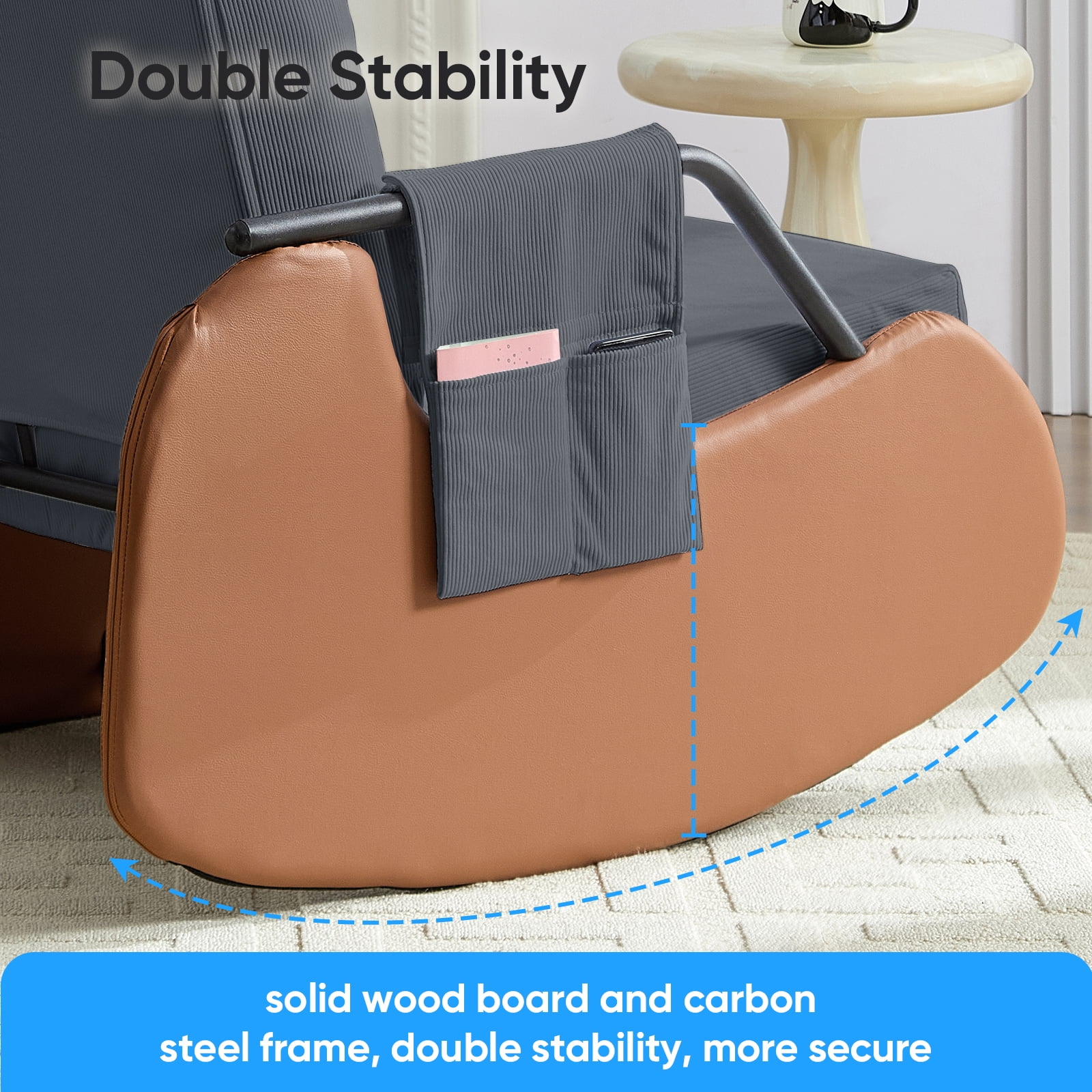 BALUS Rocking Chair, Corduroy Nursery Recliner with Adjustable Backrest & Footrest, Side Pockets, Modern Living Room Seating Space-Saving Design, Orange