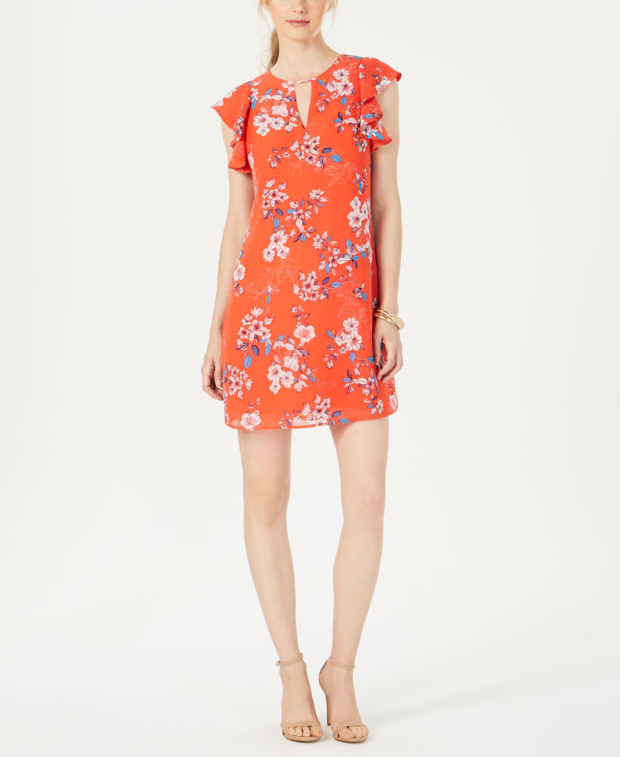 Vince Camuto Ruffle-Sleeve Chiffon Shift Dress Hot Pink 2 - Walmart.com