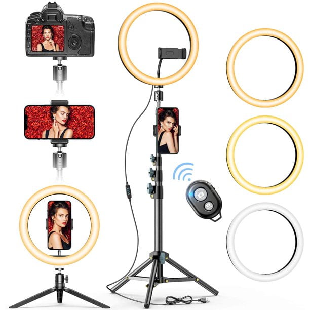 Tlwangl Ring Light Ring Lamp Video Light Inch 12cm Dimmable LED Selfie Ring Light USB Photography Light with Tripod for Phone Makeup Color : Round Bracket Set