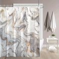 thumbnail image 3 of 1pc Luxury Gray Golden Marble Shower Curtain Set - Waterproof, Washable, and Standard Size for Bathtub - Includes 12 Plastic Hooks, 3 of 5