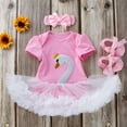 thumbnail image 4 of Mercatoo Baby Girls Rompers Set Swan Print Mesh Tulle Dress Jumpsuits+ Headband + Shoes Toddler Summer Bodysuit Outfits, 4 of 4