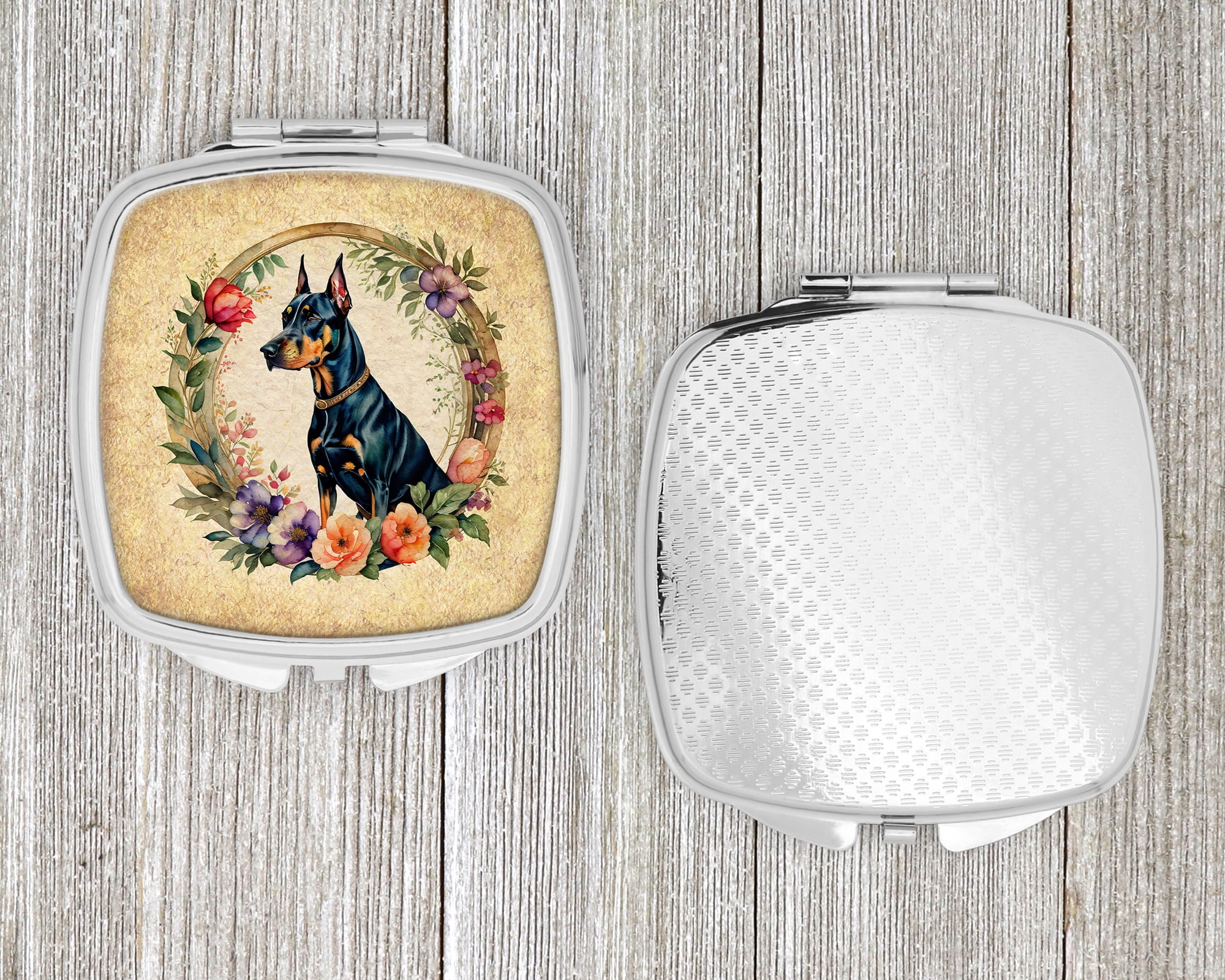 Doberman Pinscher and Flowers Compact Mirror 2.75 in x 3 in