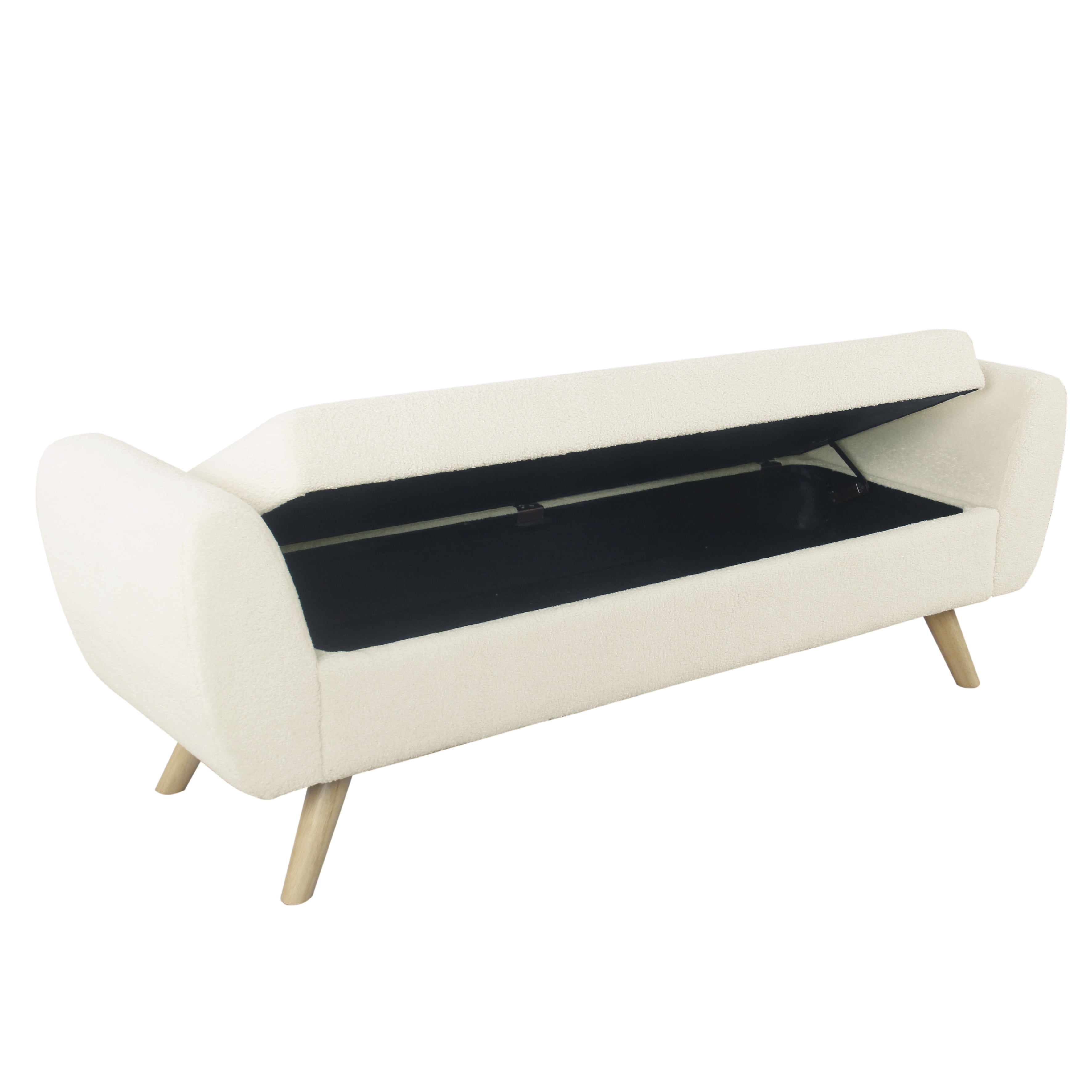 Natural Lines Modern Sherpa Storage Bench with Wood Legs - Cream