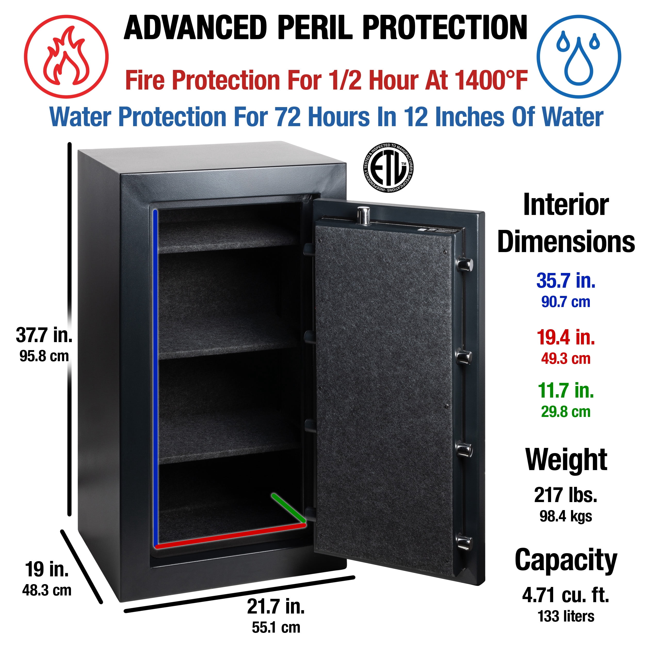 SentrySafe EF4738E Extra Large Fire/Water Resistant Safe with Digital Keypad, 4.7 Cu-Ft., Black