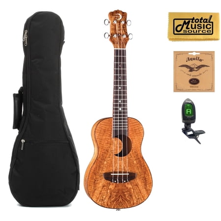 Luna Exotic Spalt Maple Concert Ukulele Crescent Moon w/Gigbag,Tuner,Strings & TMS Polishing Cloth, UKE EX SM COMP
