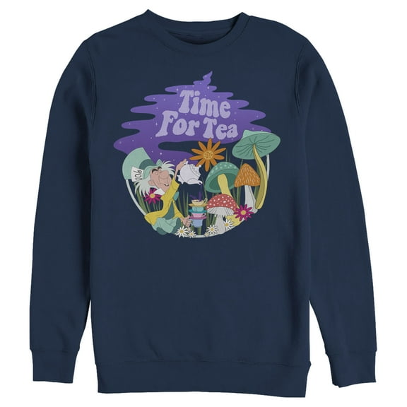 Men's Alice in Wonderland Mad Hatter Time for Tea Sweatshirt Navy Blue Small