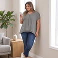 thumbnail image 4 of GRACE & GRANDEUR Women's Plus Size Tops Vertical Stripe V Neck Short Sleeve Blouses Drop Shoulder Top 2X Black, 4 of 7