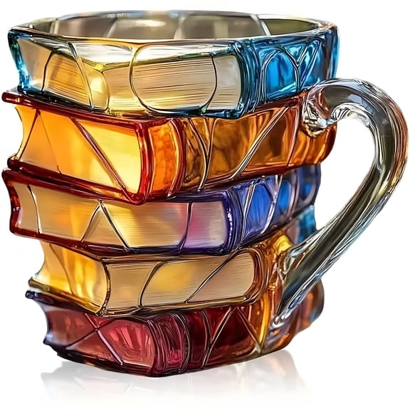 BPPEG Handmade Ceramic 3D Stacked Book Mug-A Unique Gift for Literary Fans And Book Lovers,A Must Have for Bookworm Collectors-Artistic Drinking Mug with Inlaid Art Effects