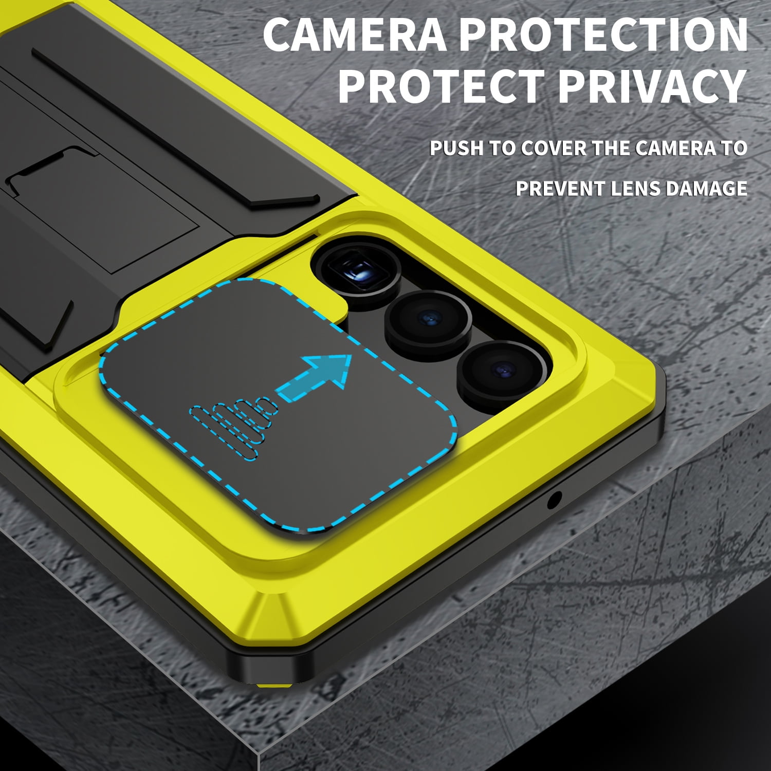 Case for Samsung Galaxy S23 Ultra,Decase Military Grade Shockproof Phone Case Built-in Front Screen Protector Heavy Duty Slide Camera Cover Magnetic Full Body Protective Stand Case - Yellow