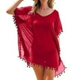 thumbnail image 2 of Swimsuit Cover Up Solid Color Loose See-through Tassel Bikini Dress for Holiday, 2 of 7