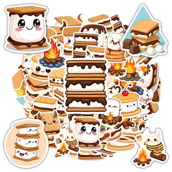 35pcs-50pcs Cute Marshmallow Stickers Funny S'mores Decals for Laptops Phones Suitcases