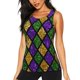 thumbnail image 1 of Balery Mardi Gras Shiny Green Purple Camiseta sin mangas estampada ligera para mujer, tops de entrenamiento sin mangas, camisetas de yoga transpirables de secado rápido.-Small, 1 of 7
