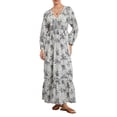 thumbnail image 2 of Faithtur Robe Bohème Florale pour Femmes Été Manches Mi-Longues Col en V Taille Froncée Robe Longue Fluide, 2 of 9