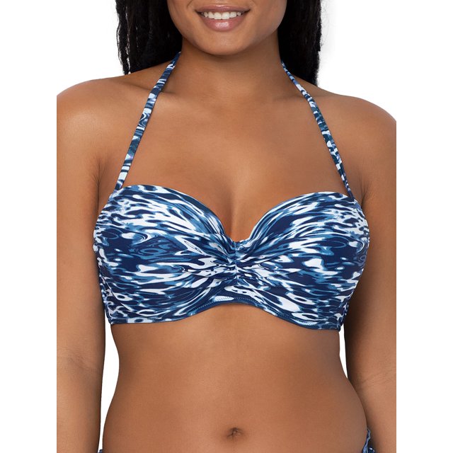 Smart & Sexy Parte Superior de Bikini Halter estándar para Mujer, Impresión fluida de fantasía, 36B