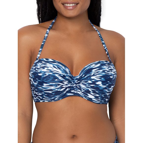 Smart & Sexy Parte Superior de Bikini Halter estándar para Mujer, Impresión fluida de fantasía, 36B