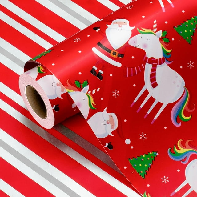Papel de regalo Retrify, reversible, 43 x 10 m, papel de unicornio de Papá Noel