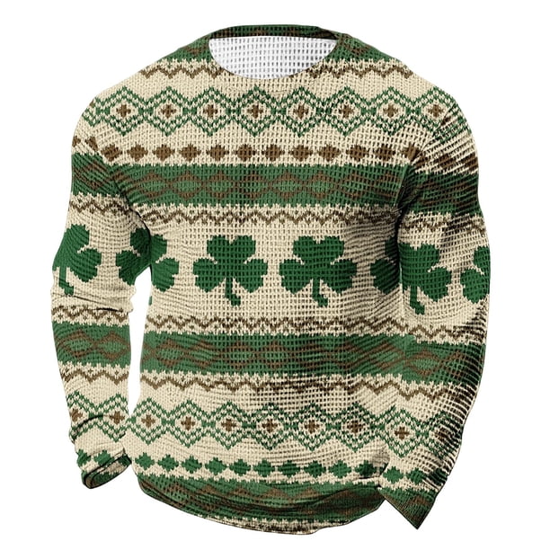 Camiseta Del Día de San Patricio Hombres de Manga Larga de Manga Larga Cuello Redondo Tops Casuales para Hombres en Tejido Elástico Súper Suave, Camisetas de Hombre Verano Elegante Casual para Fiesta