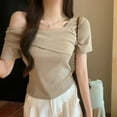 thumbnail image 3 of Mittory Women's Summer Short Sleeve Blouses Sexy One Off The Shoulder T-Shirt Ruched Going Out Tops Slim Fit Shirts, 3 of 3